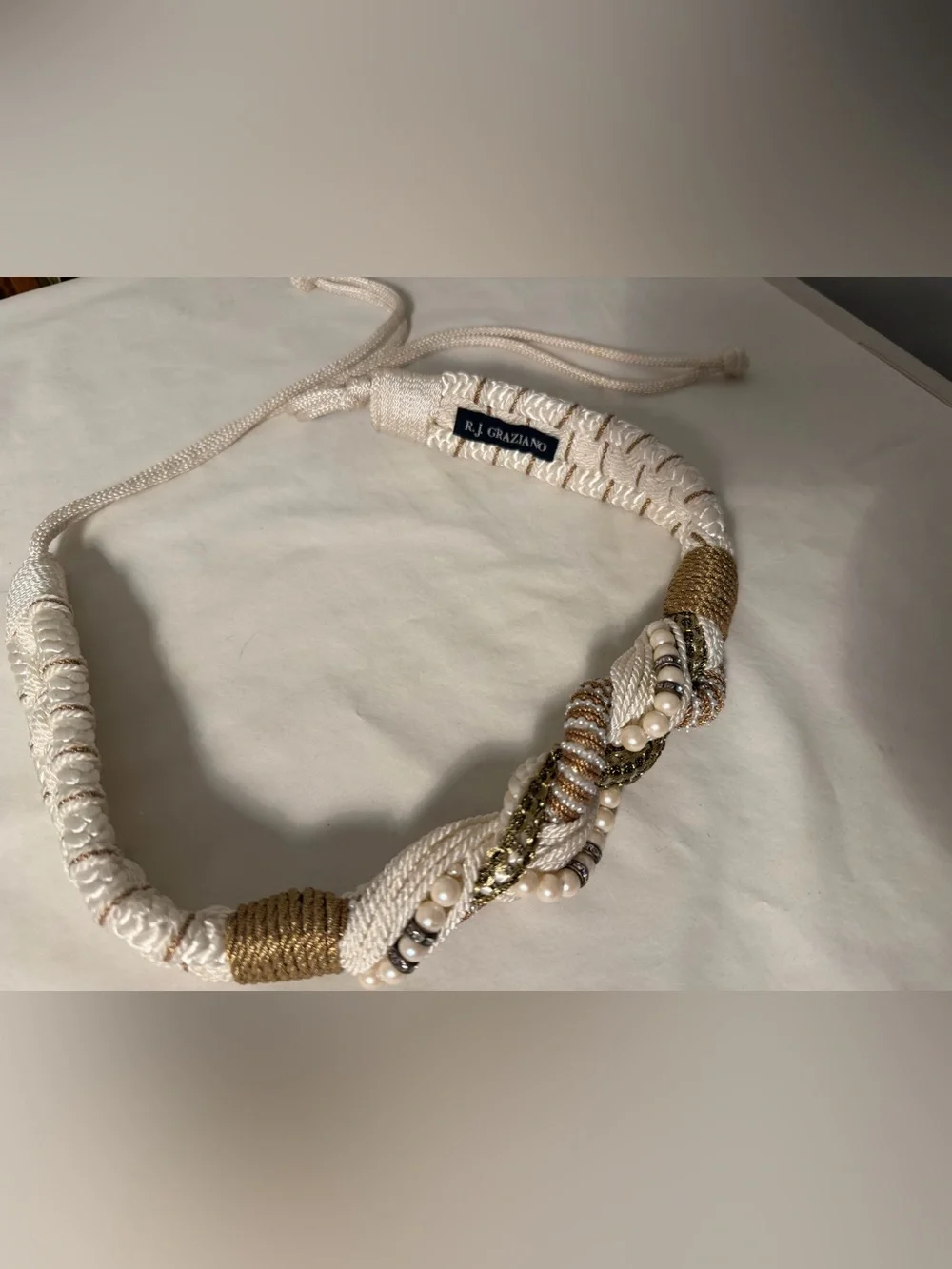 R.J. Graziano Braided Pearl and Metallic Rope Belt - Ivory & Gold